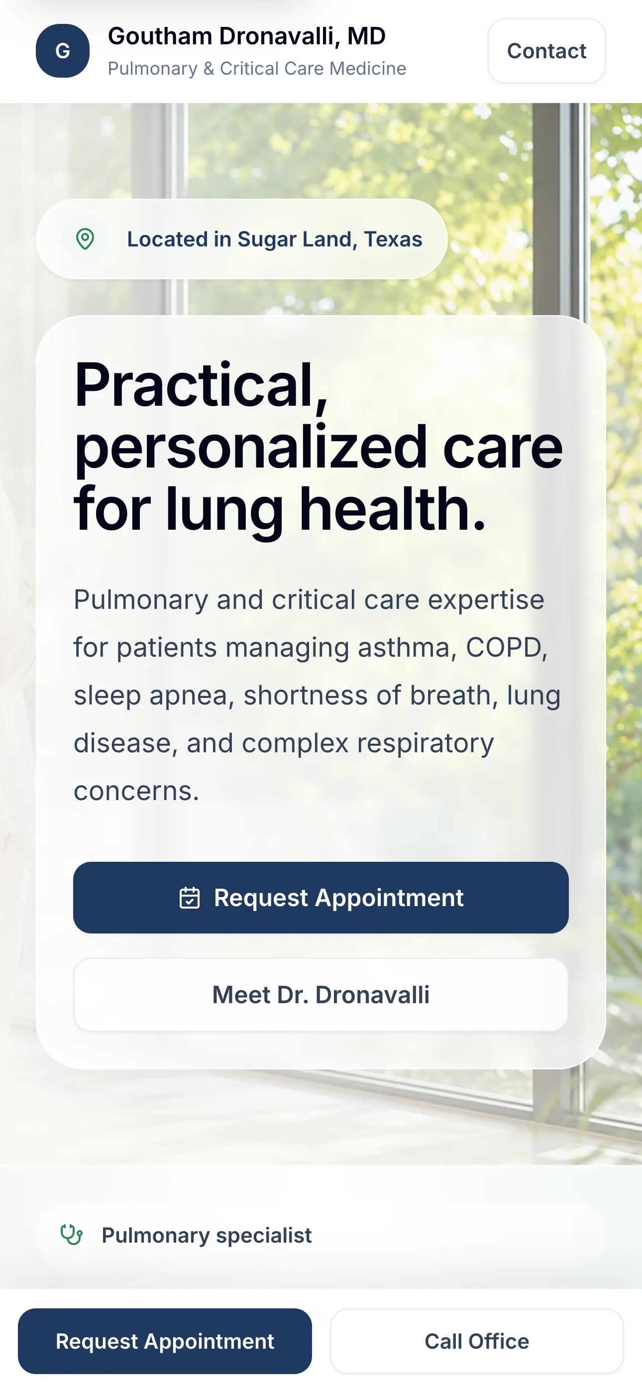 Redesigned pulmonology website preview for Dr. Goutham Dronavalli
